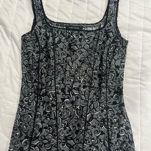 White House Black Market Black & Gray Lace-Trim Jacquard Tank